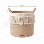 Macrame Jute Storage Basket for Laundry & Toys, 30 × 30 cm, Off-white/Beige - Image 5