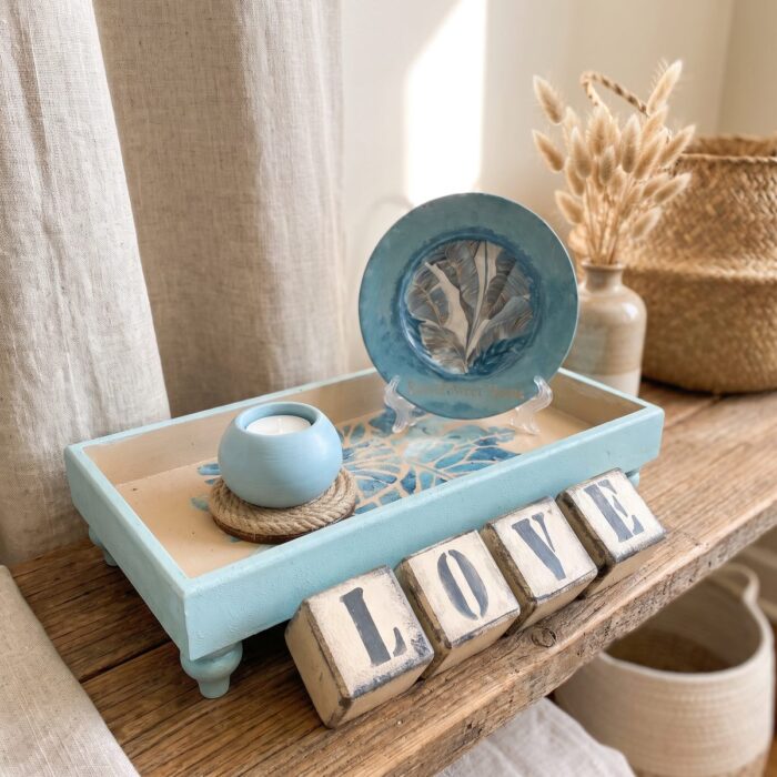 Rustic Ocean Blue Wooden Letter Blocks Set of 2 for Tabletop, 7 × 7 cm, Ocean Blue - Image 8