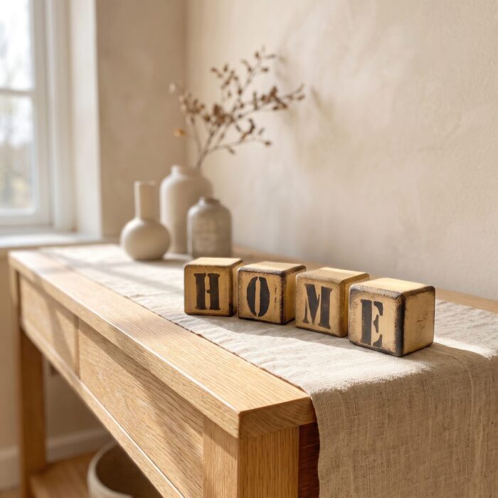 Vintage Font Wooden Decorative Blocks for Tabletop, 7 × 7 cm, Green/Beige - Image 6