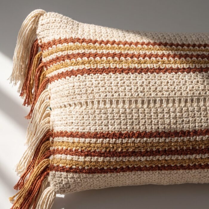 Handwoven Striped with Tassel Details Cotton Cushion, 50 × 30 cm - Image 4