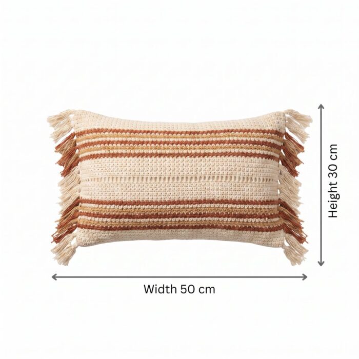 Handwoven Striped with Tassel Details Cotton Cushion, 50 × 30 cm - Image 5