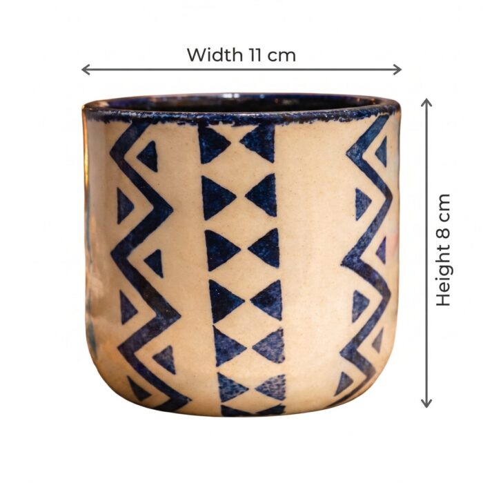 Indigo Geometric Tribal Pattern Ceramic Mug, 11 × 8 cm, Indigo/Ivory - Image 5