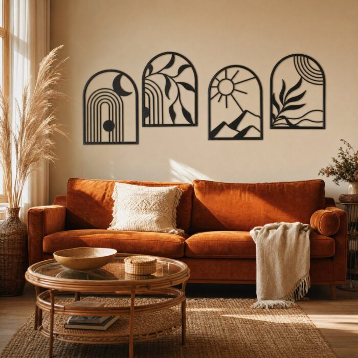 Boho Arch Landscape Metal Wall Art in a living space