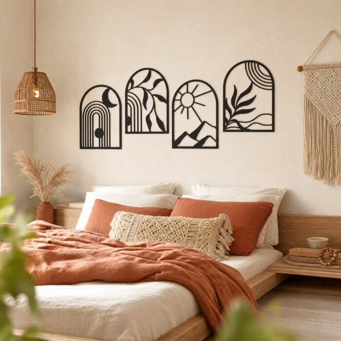 Boho Arch Landscape Metal Wall Art styled at home