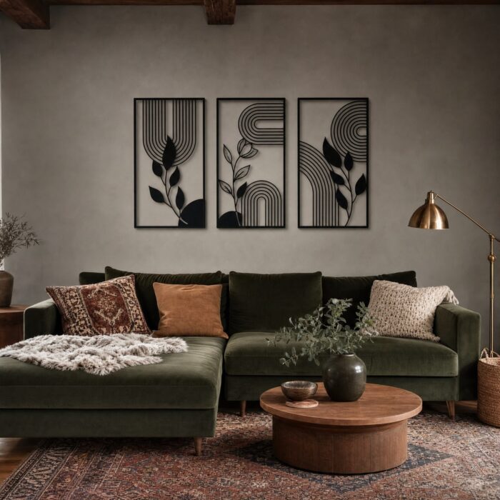 Boho Botanical Framed Metal Wall Art in a living space