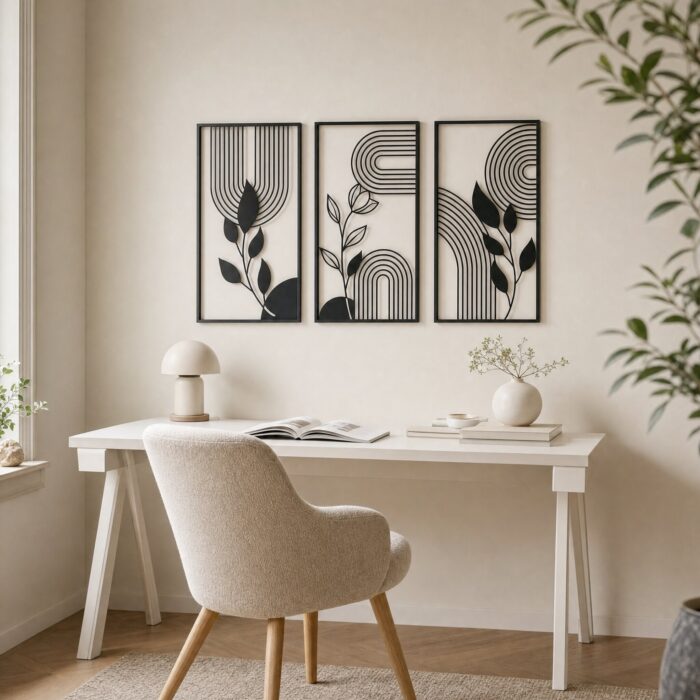 Boho Botanical Framed Metal Wall Art styled at home