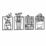 Boho Potted Plants Framed Metal Wall Art on a white background