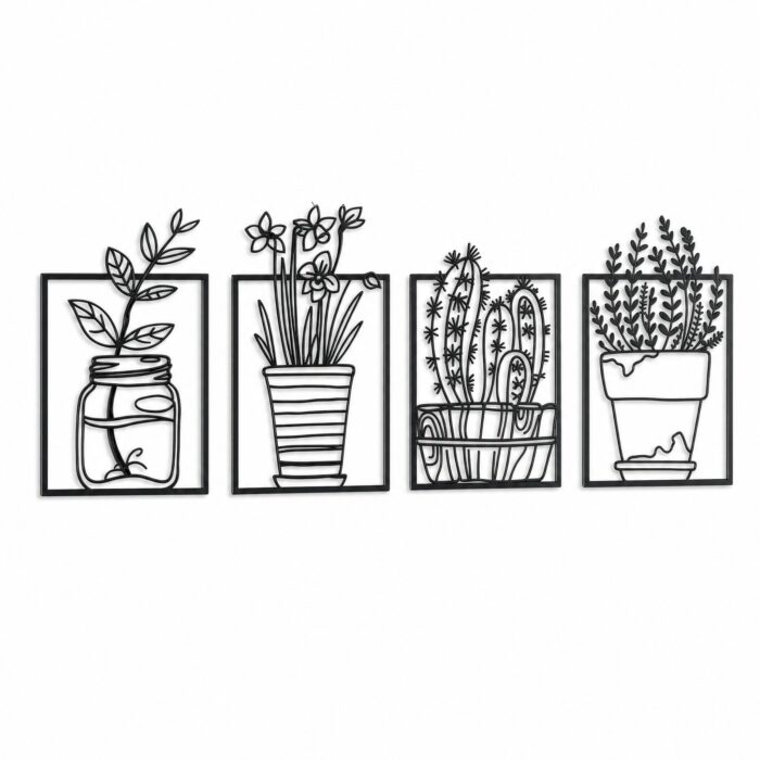 Boho Potted Plants Framed Metal Wall Art on a white background