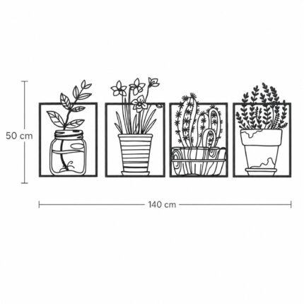 Boho Potted Plants Framed Metal Wall Art dimensions