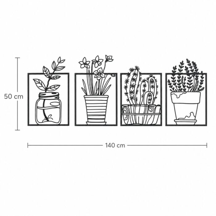 Boho Potted Plants Framed Metal Wall Art dimensions