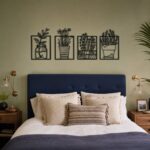 Boho Potted Plants Framed Metal Wall Art in a living space