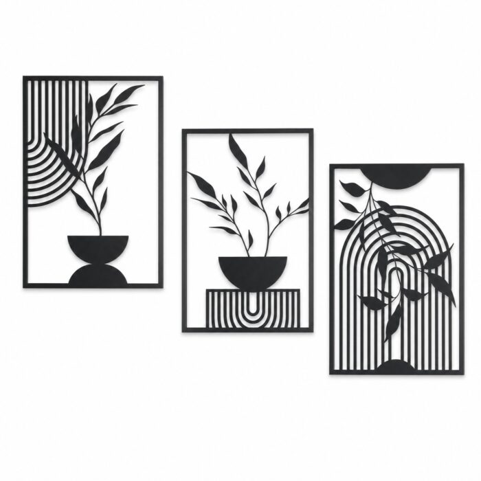Botanical Vases Framed Metal Wall Art on a white background