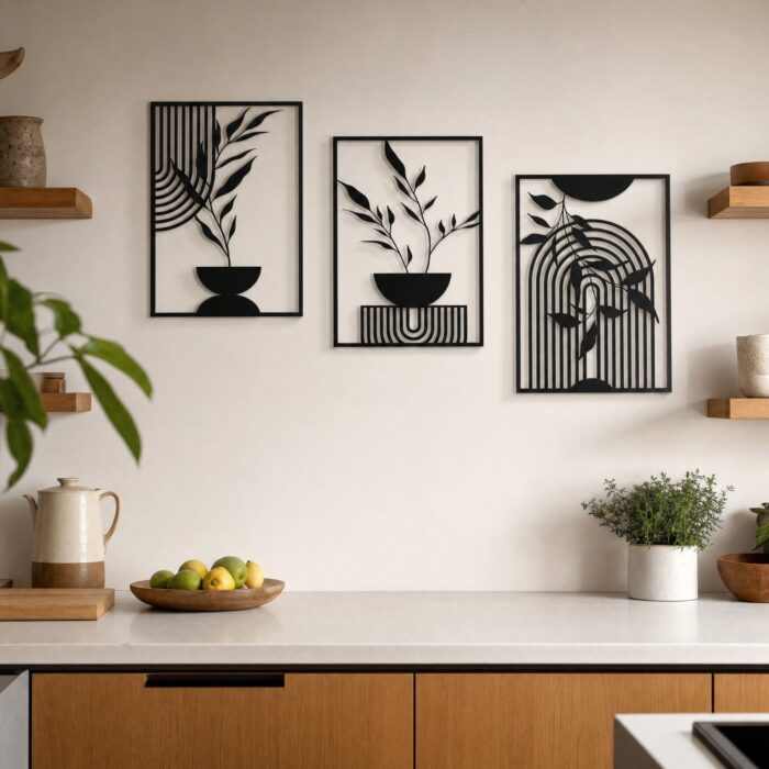 Botanical Vases Framed Metal Wall Art in a living space