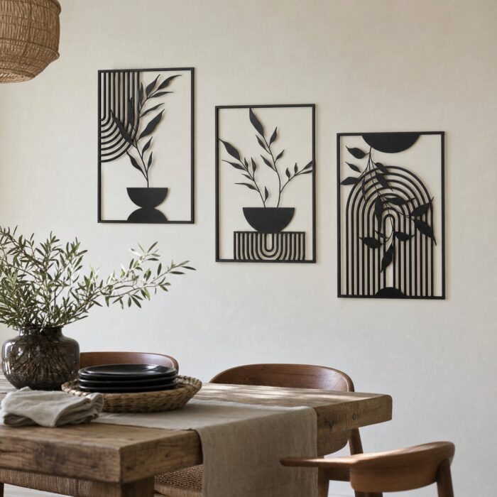 Botanical Vases Framed Metal Wall Art styled at home