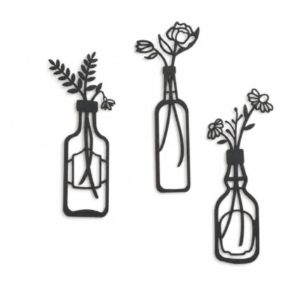 Bottle Vases with Flowers Metal Wall Art on a white background
