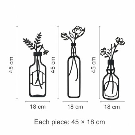 Bottle Vases with Flowers Metal Wall Art dimensions