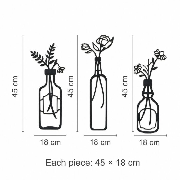 Bottle Vases with Flowers Metal Wall Art dimensions