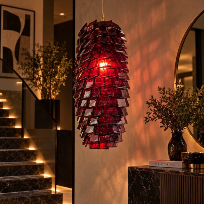 Burgundy Layered Glass Pendant Light - Staircase