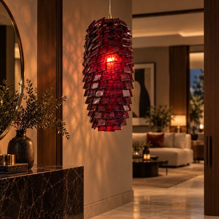 Burgundy Layered Glass Pendant Light - Living Room