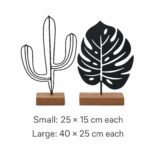Cactus & Monstera Metal Table Sculptures on Wooden Base dimensions