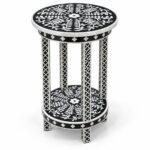 Botanica Black & White Round Inlay Side Table – 35 cm, 35 cm diameter × 60 cm height – white background hero