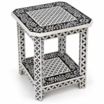 Botanica Black & White Square Inlay Side Table – 45 cm, 45 × 45 cm top × 60 cm height – white background hero