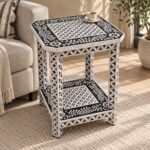 Botanica Black & White Square Inlay Side Table – 45 cm, 45 × 45 cm top × 60 cm height – lifestyle living room