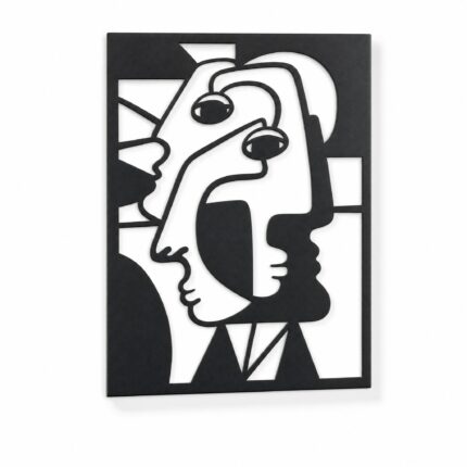 Cubist Faces Metal Wall Art on a white background
