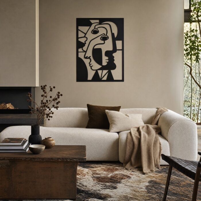 Cubist Faces Metal Wall Art in a living space