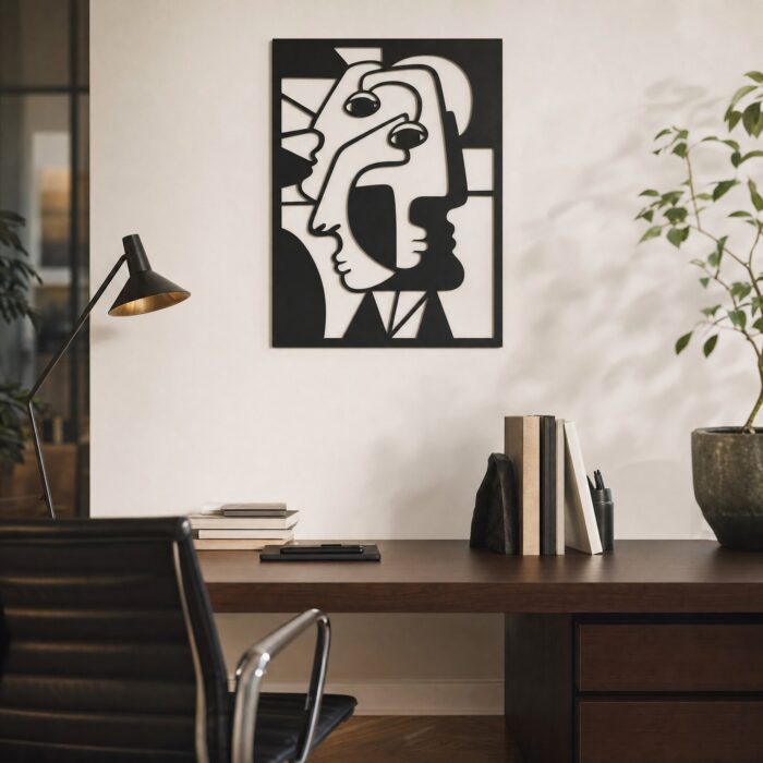 Cubist Faces Metal Wall Art styled at home