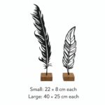 Feather Metal Table Sculptures on Wooden Base dimensions