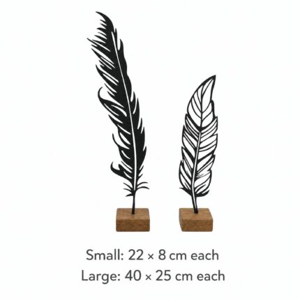 Feather Metal Table Sculptures on Wooden Base dimensions