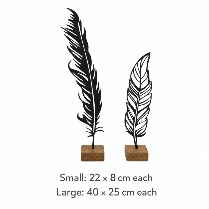 Feather Metal Table Sculptures on Wooden Base dimensions