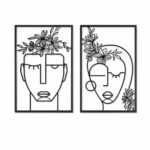 Floral Faces Line Art Metal Wall Art on a white background