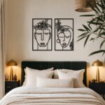 Floral Faces Line Art Metal Wall Art in a living space