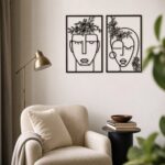 Floral Faces Line Art Metal Wall Art styled at home