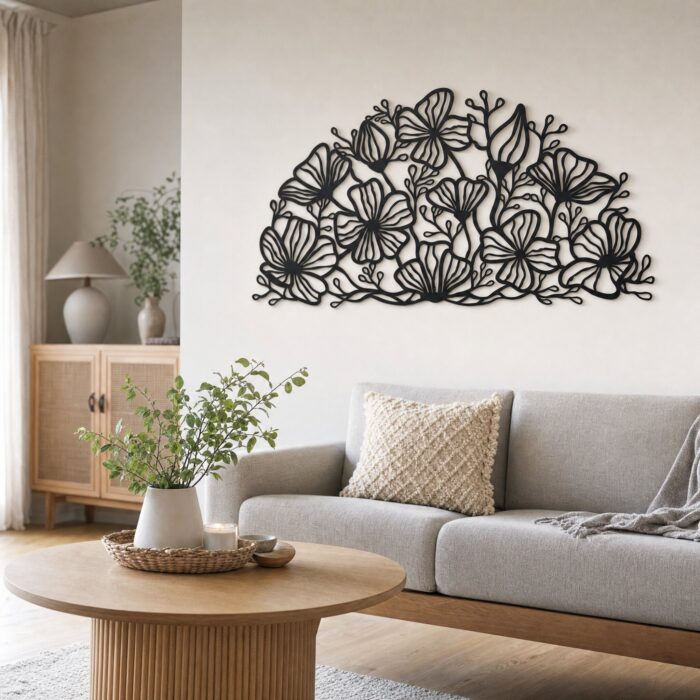 Floral Half Mandala Metal Wall Art in a living space