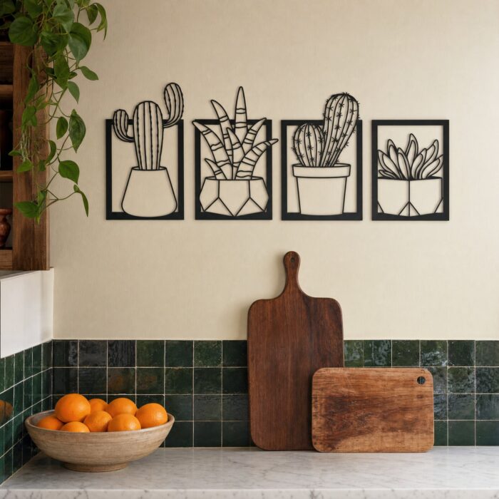 Framed Cactus & Succulent Metal Wall Art in a living space