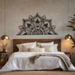 Half Mandala Lotus Metal Wall Art Headboard in a living space