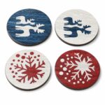 Navy Reindeer & Red Snowflake Inlay Coaster Set of 4 on a white background