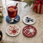 Navy Reindeer & Red Snowflake Inlay Coaster Set of 4 styled on a festive table