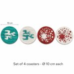 Teal Reindeer & Red Snowflake Inlay Coaster Set of 4 dimensions, Ø10 cm each
