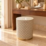 Geometric Mosaic Drum Stool, 42 cm Diameter × 50 cm Height, Ivory & Black — Bedroom dressing area styling