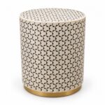 Geometric Mosaic Drum Stool, 42 cm Diameter × 50 cm Height, Ivory & Black — White background