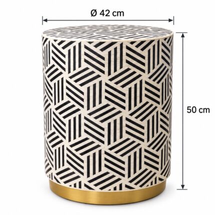 Geometric Weave Drum Stool, 42 cm Diameter × 50 cm Height, Ivory & Black — Dimensions: 42 cm diameter, 50 cm height