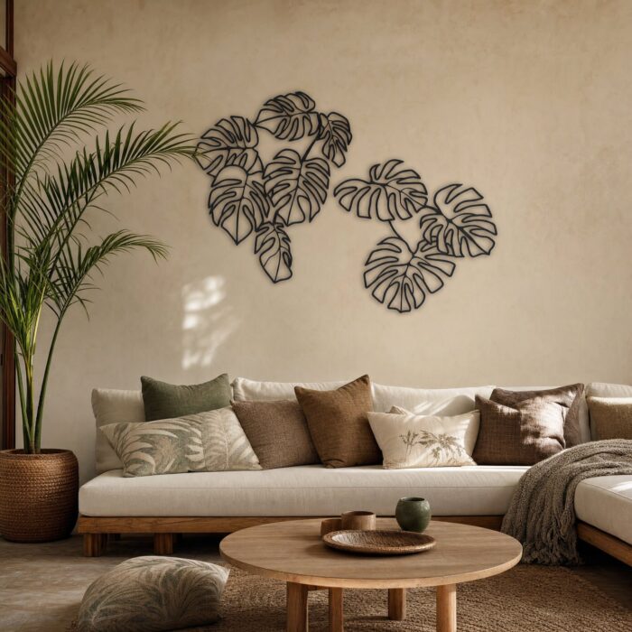 Large Monstera Clusters Metal Wall Art styled at home