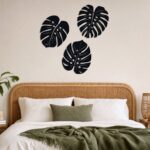 Large Solid Monstera Leaves Metal Wall Art styled at home