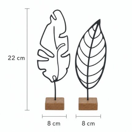 Leaf Outline Metal Table Sculptures on Wooden Base dimensions