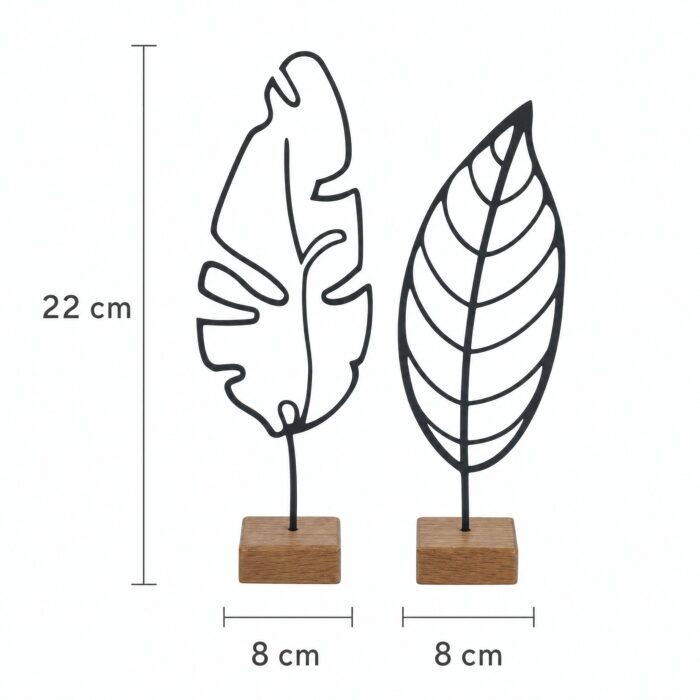 Leaf Outline Metal Table Sculptures on Wooden Base dimensions