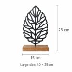 Leaf Vein Metal Table Sculpture on Wooden Base dimensions